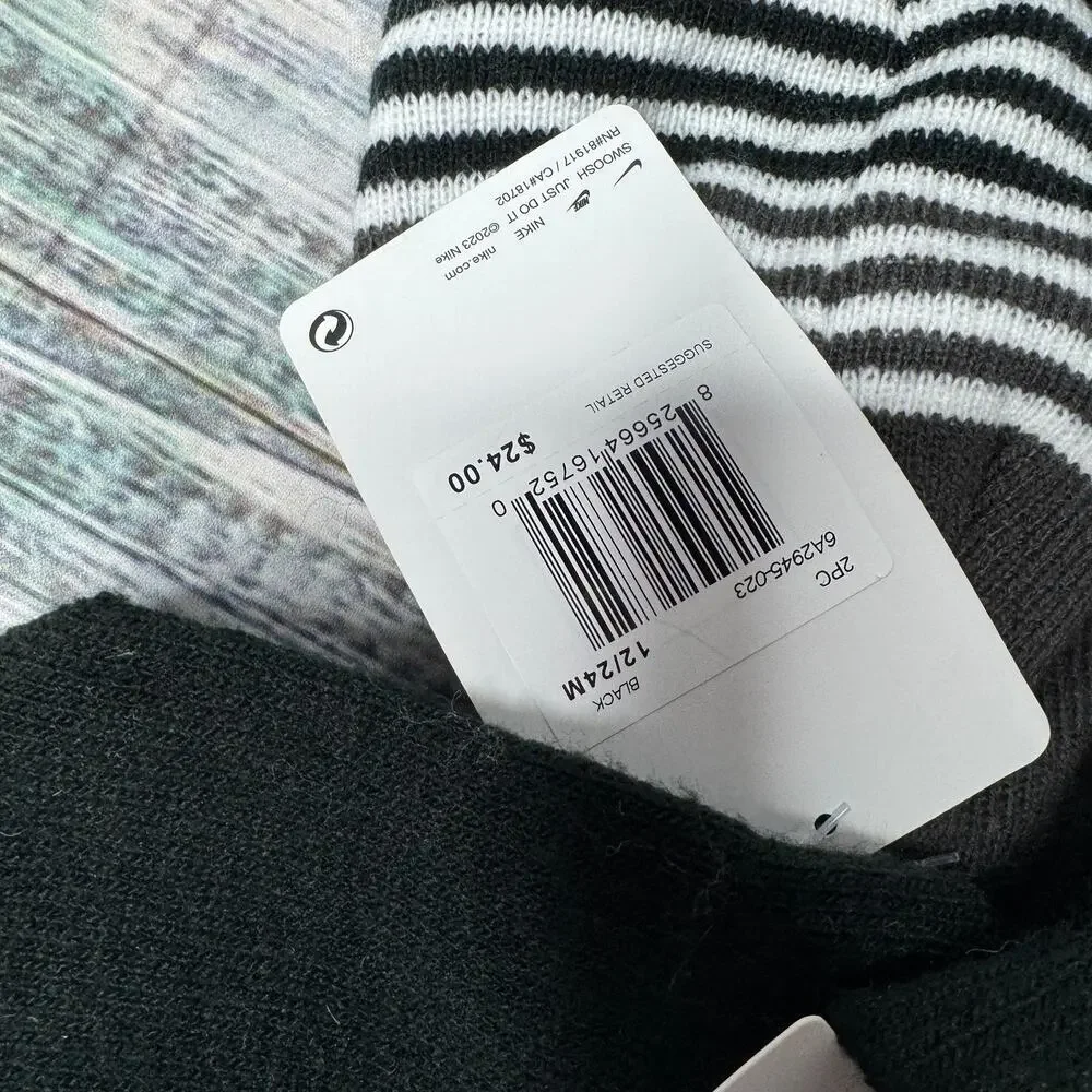 Nike Beanie and Mitten Set Black Stripes NEW Baby 12/24 Months